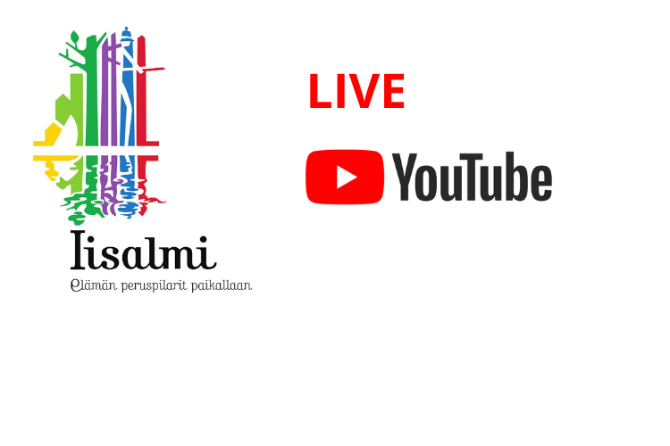 Iisalmen kaupungin live -kanavalla seurakunnan pääsiäistervehdys ja info Kuvassa Iisalmen kaupungin ja YouTuben logo.