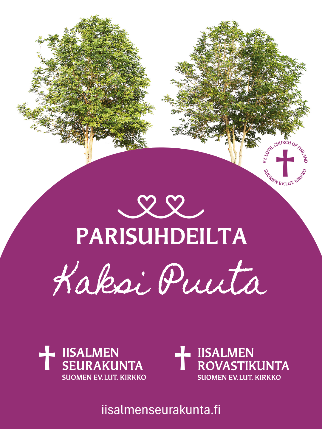 Kaksi puuta vierekkäin. Parisuhdeilta kaksi puuta.