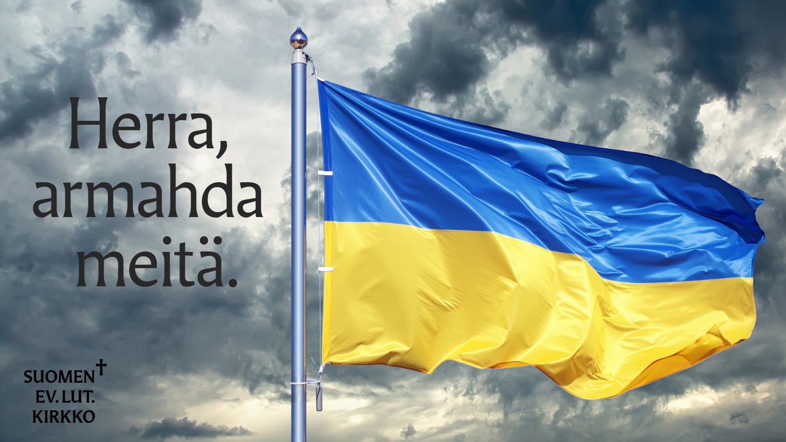 Ukrainan lippu ja teksti Herra, armahda meitä.